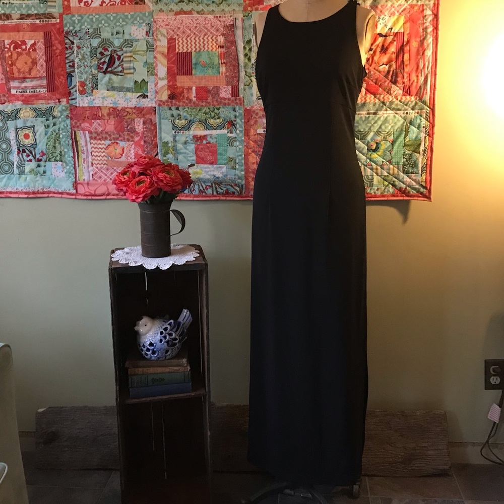 Donna Morgan Gown with Mesh Beaded Back Front Slit